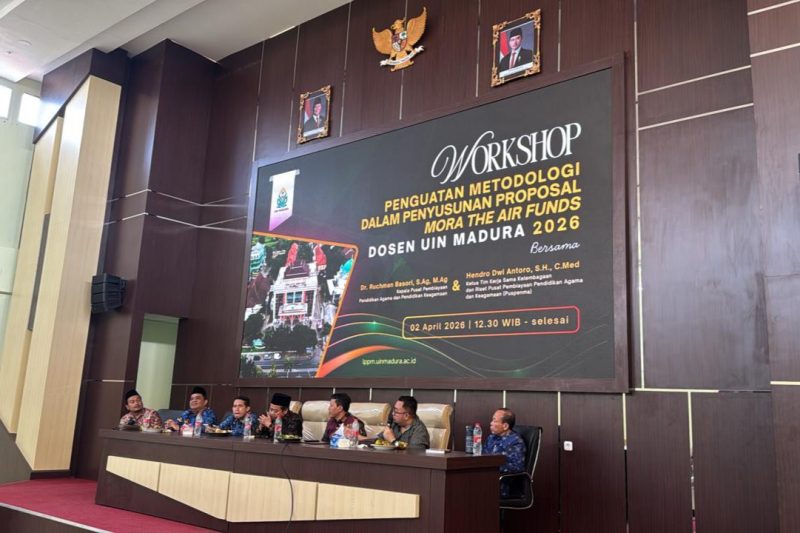 Workshop Penyusunan Metodologi dalam Penyusunan Proposal MoRA The Air Fund 2026 yang berlangsung pada, Kamis (02/04), di Ballroom Lantai 4 UIN Madura. ©setara.info/istimewa