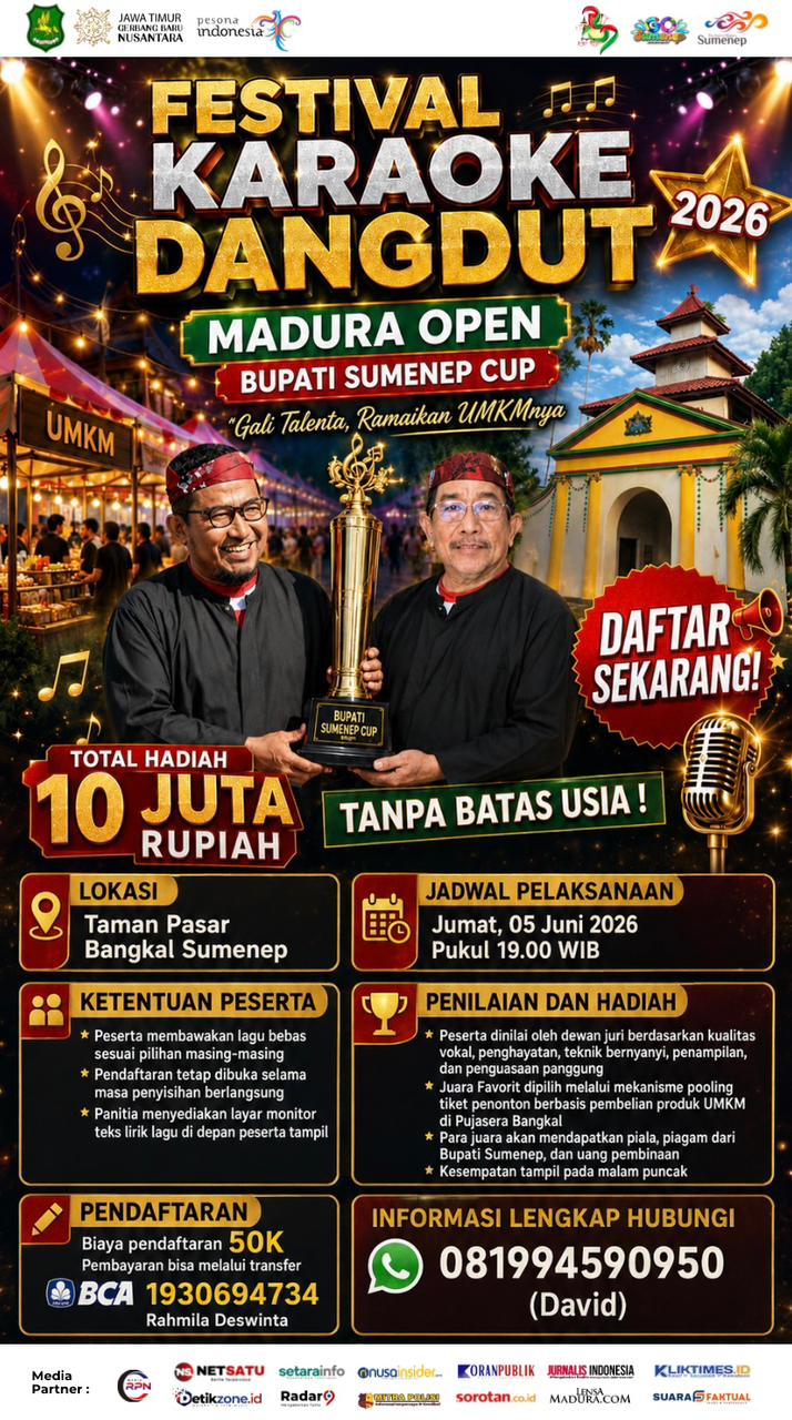 Pamflet resmi Festival Karaoke Dangdut Madura Open 2026 “Bupati Sumenep Cup