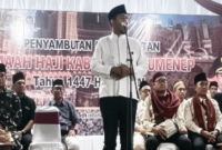 Bupati Sumenep Achmad Fauzi Wongsojudo saat memberikan sambutan pada penyambutan Jamaah Haji